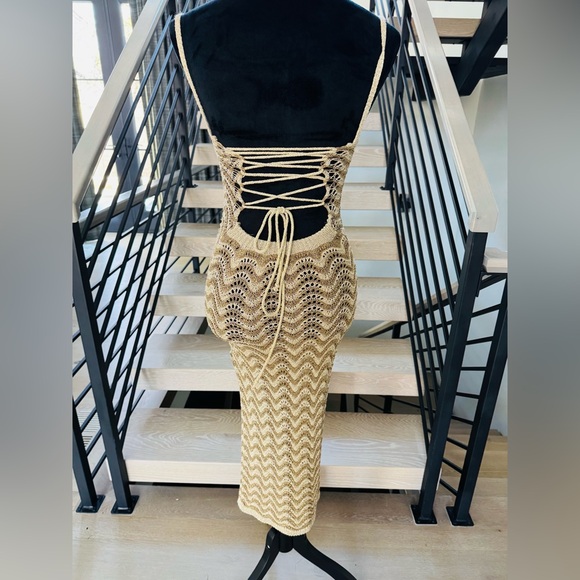 New Crochet Gold Midi Dress size XS - Picture 10 of 11